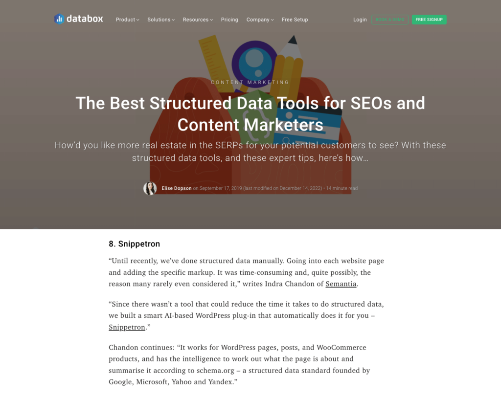 Mentioned by Databox as a structured data tool for your SEO toolbox